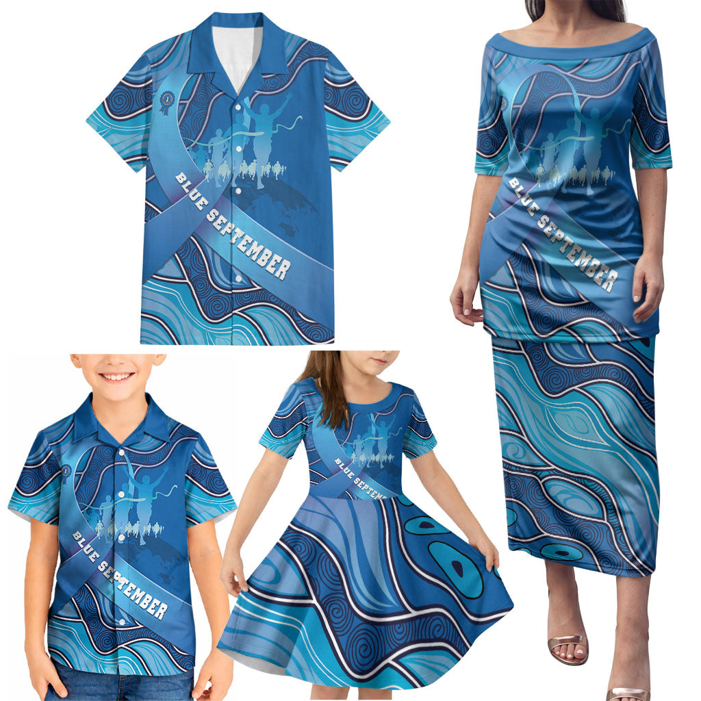 Australia Blue September Running Family Matching Puletasi and Hawaiian Shirt Blue Ribbon I'm Running For My Dad