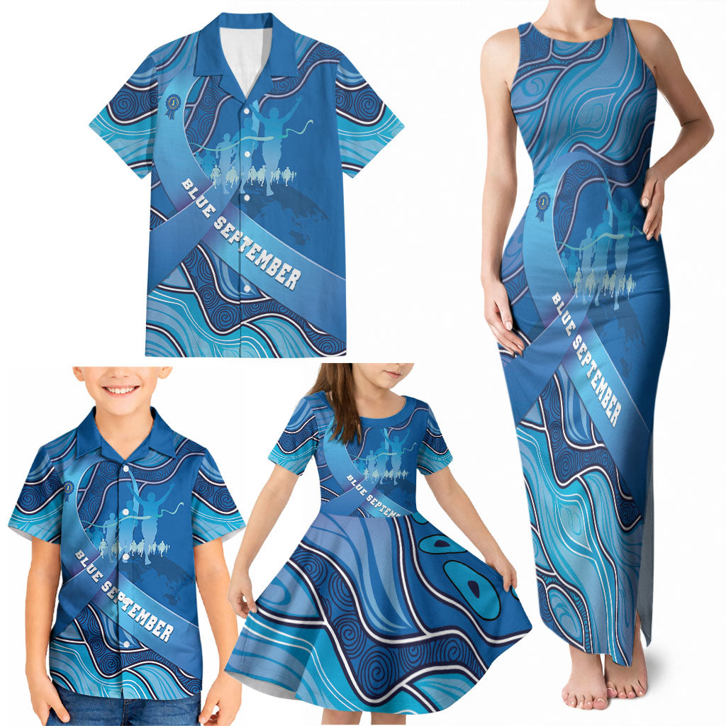 Australia Blue September Running Family Matching Tank Maxi Dress and Hawaiian Shirt Blue Ribbon I'm Running For My Dad
