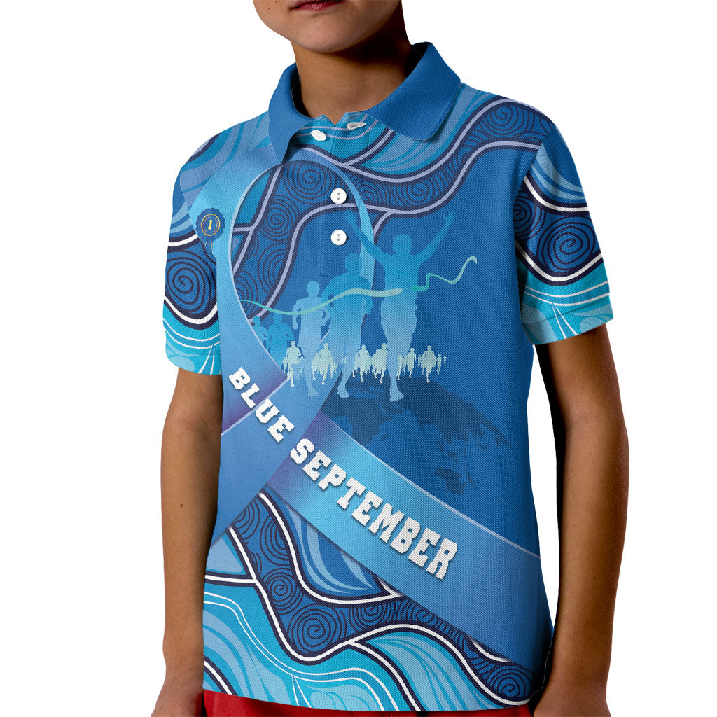 Australia Blue September Running Kid Polo Shirt Blue Ribbon I'm Running For My Dad