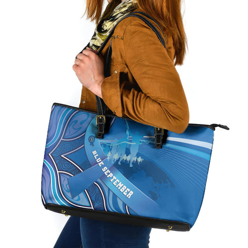 Australia Blue September Running Leather Tote Bag Blue Ribbon I'm Running For My Dad