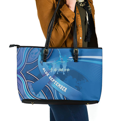 Australia Blue September Running Leather Tote Bag Blue Ribbon I'm Running For My Dad