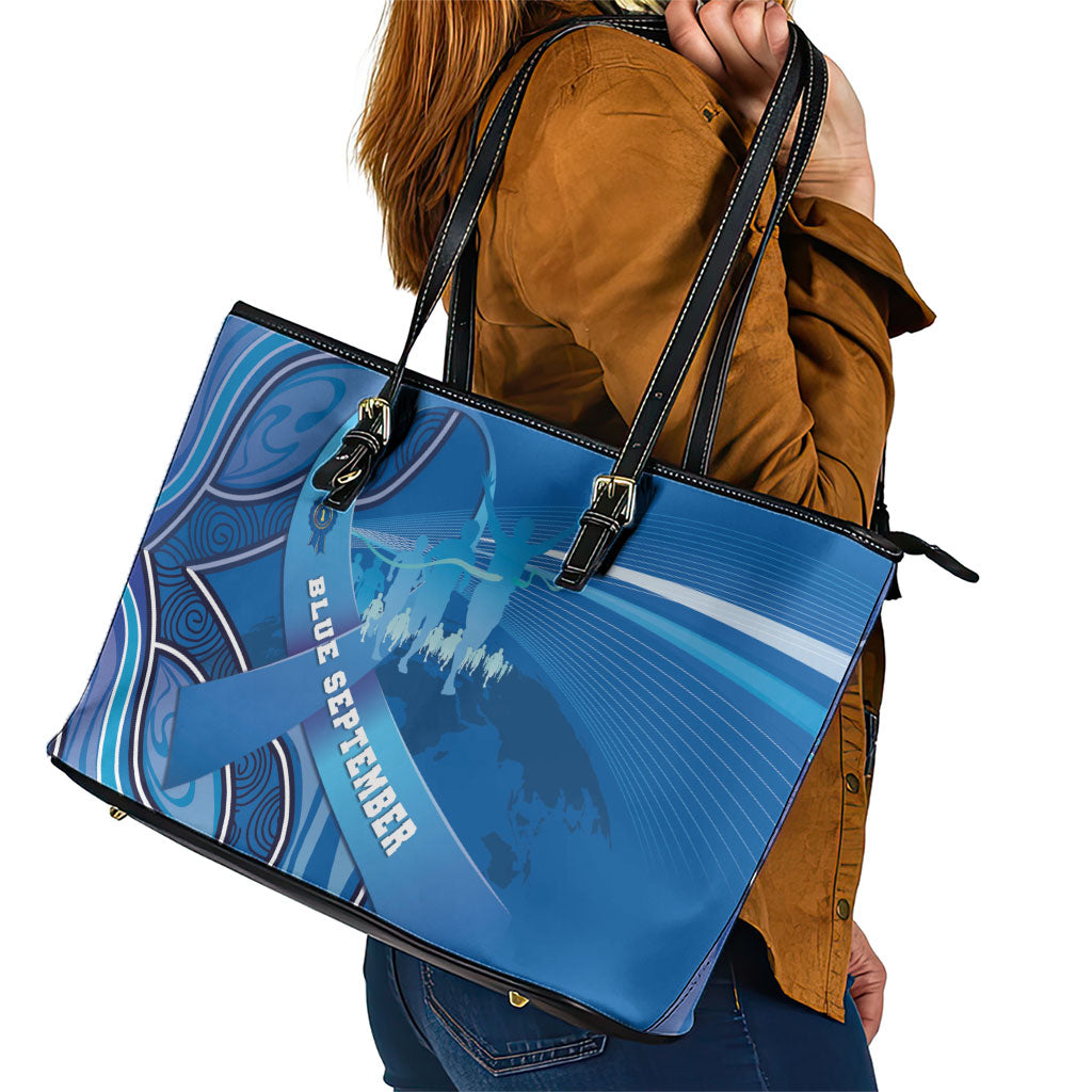 Australia Blue September Running Leather Tote Bag Blue Ribbon I'm Running For My Dad