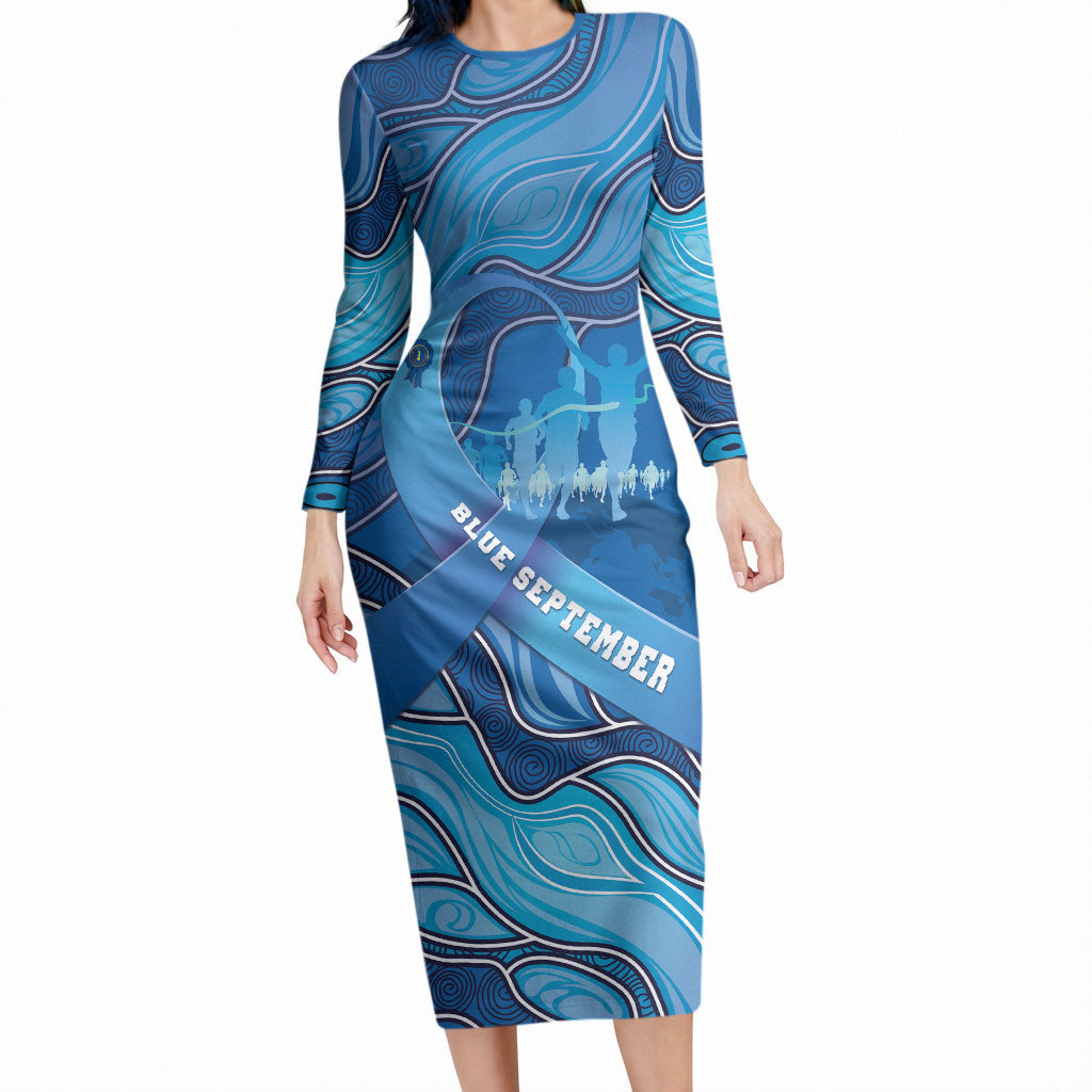 Australia Blue September Running Long Sleeve Bodycon Dress Blue Ribbon I'm Running For My Dad