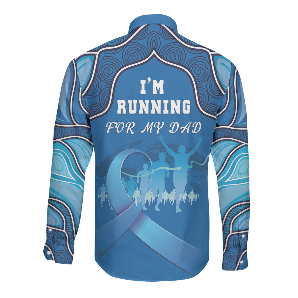Australia Blue September Running Long Sleeve Button Shirt Blue Ribbon I'm Running For My Dad