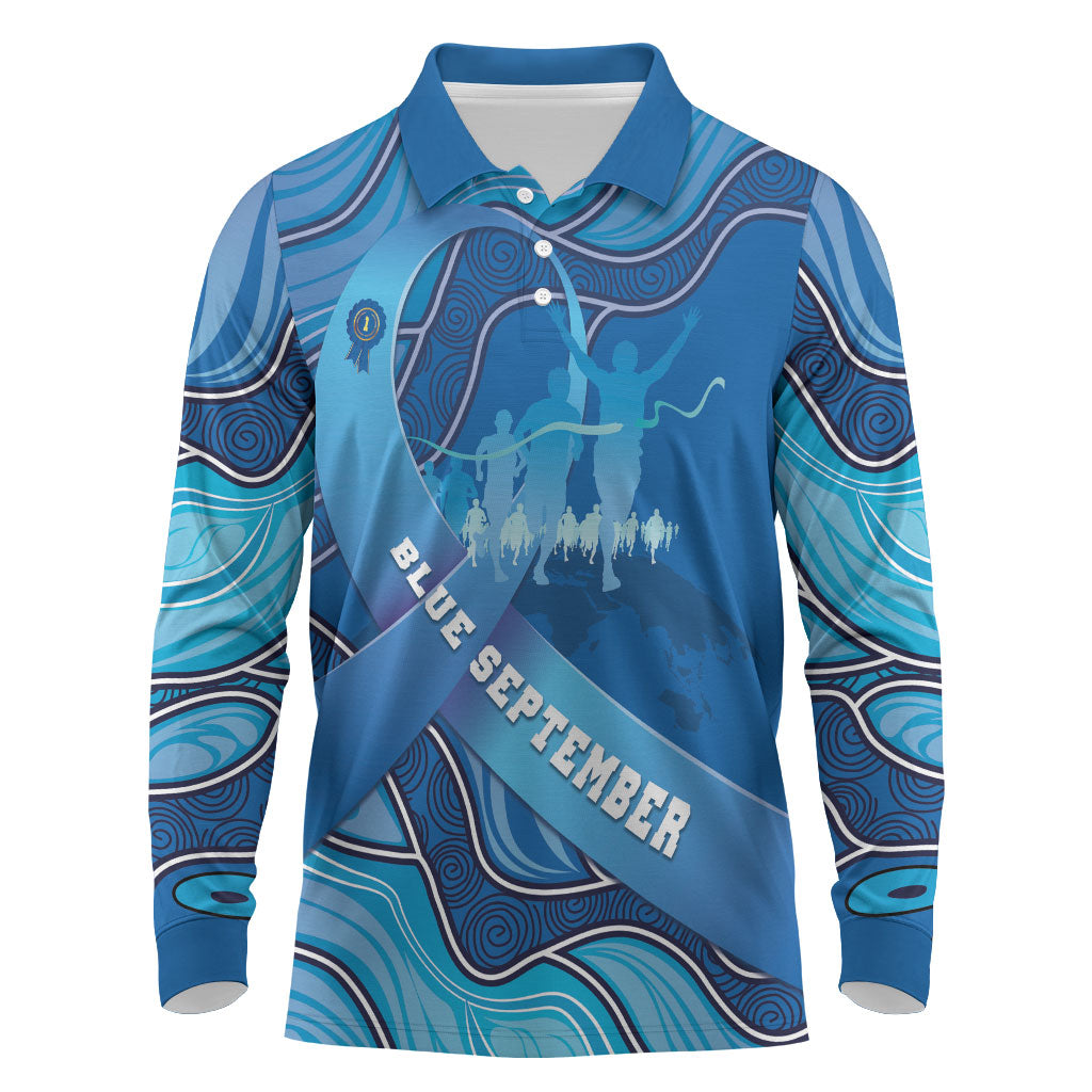 Australia Blue September Running Long Sleeve Polo Shirt Blue Ribbon I'm Running For My Dad