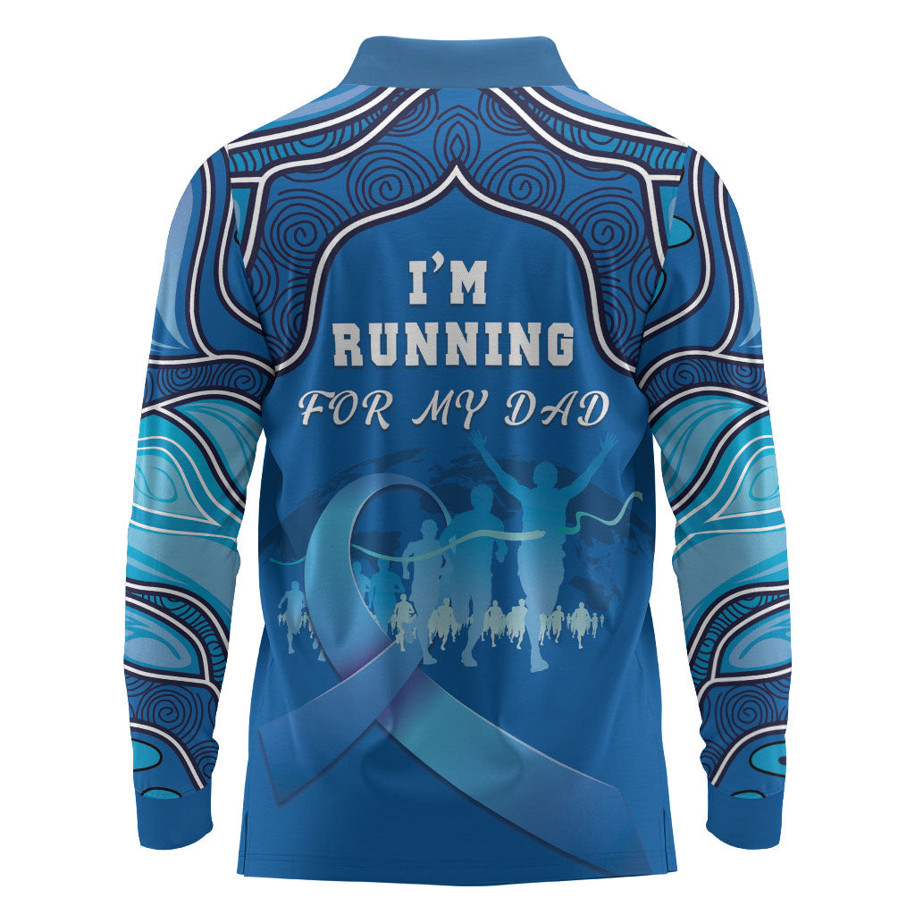 Australia Blue September Running Long Sleeve Polo Shirt Blue Ribbon I'm Running For My Dad