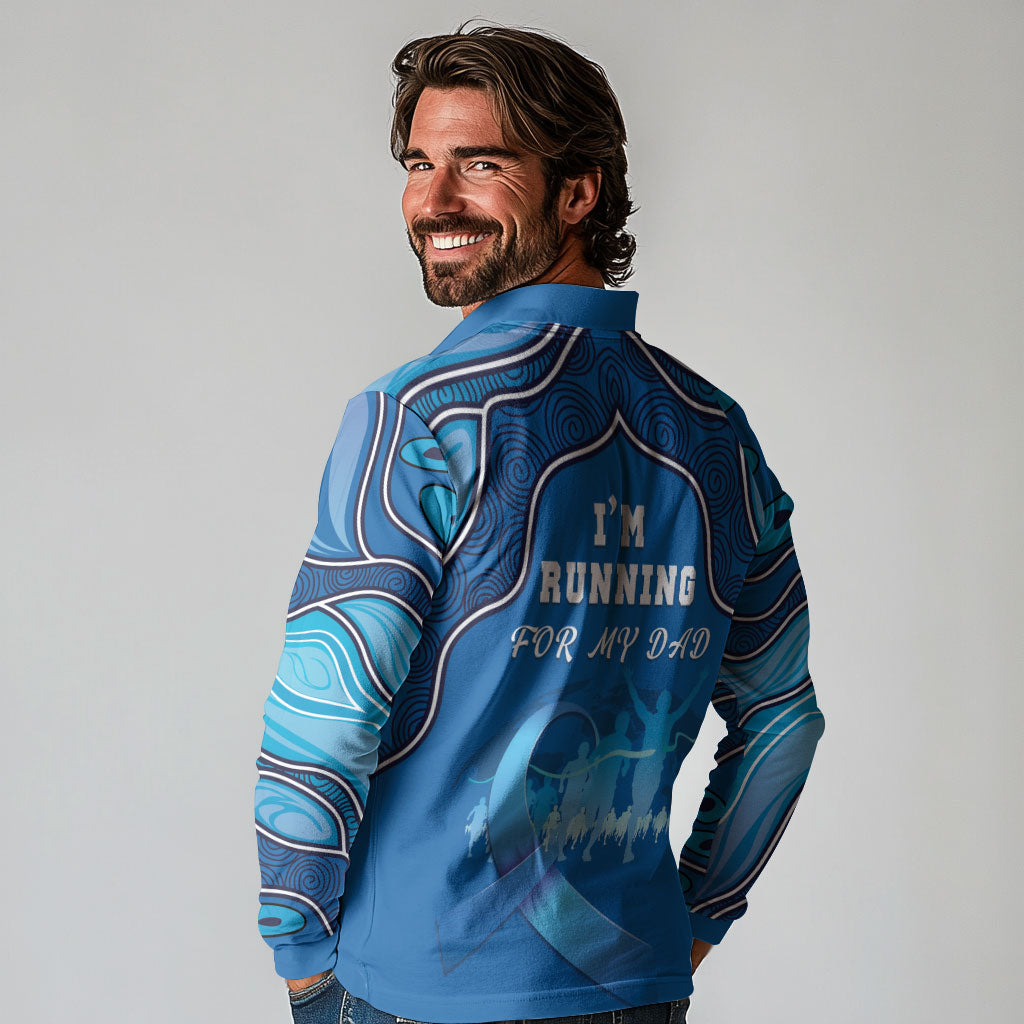 Australia Blue September Running Long Sleeve Polo Shirt Blue Ribbon I'm Running For My Dad