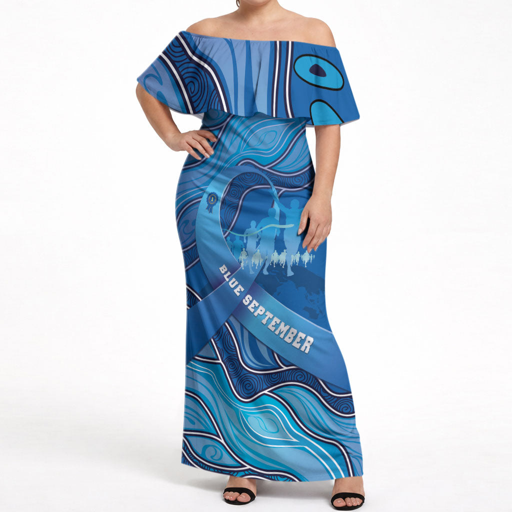 Australia Blue September Running Off Shoulder Maxi Dress Blue Ribbon I'm Running For My Dad
