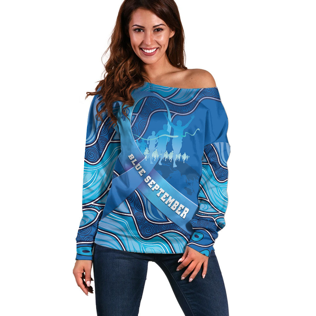Australia Blue September Running Off Shoulder Sweater Blue Ribbon I'm Running For My Dad