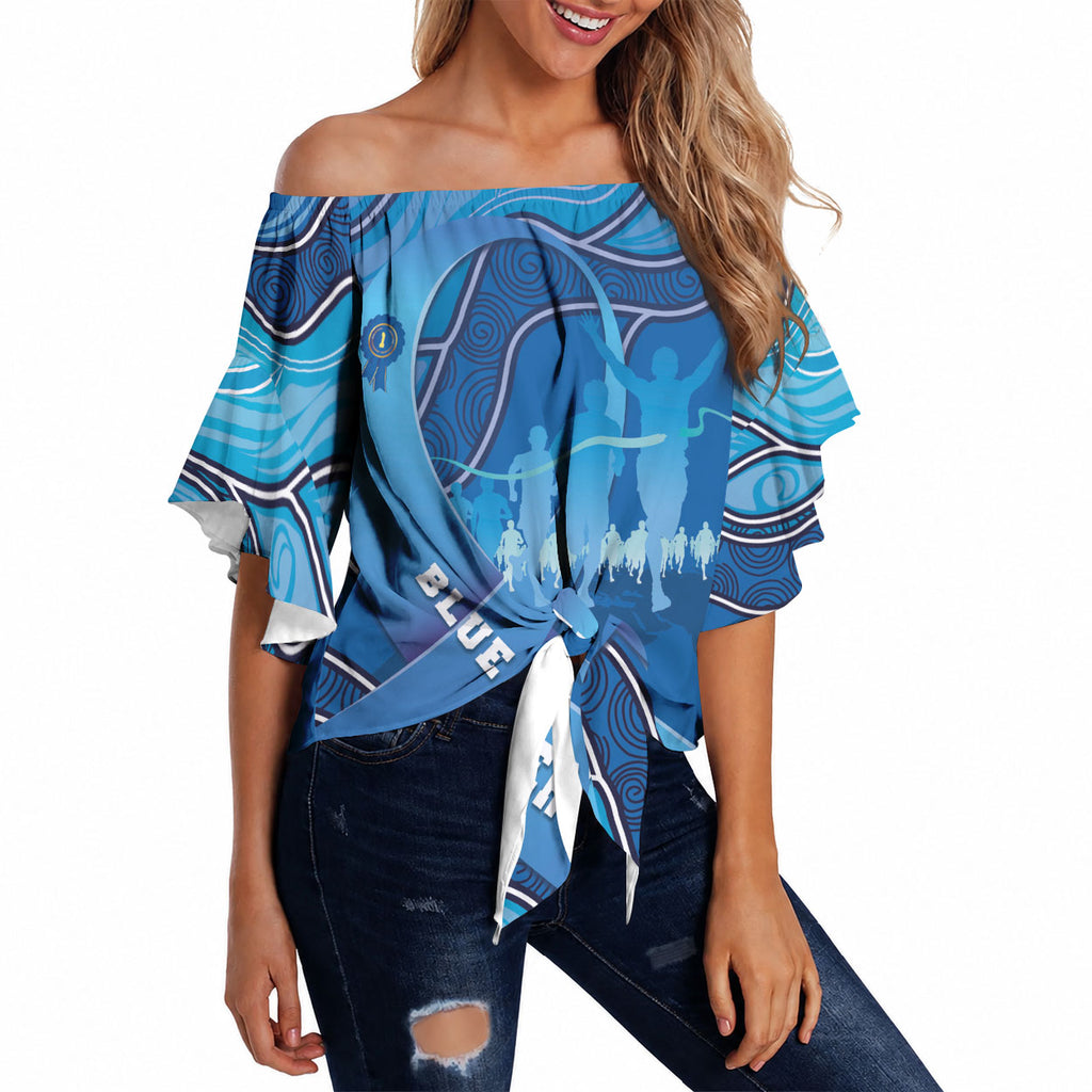 Australia Blue September Running Off Shoulder Wrap Waist Top Blue Ribbon I'm Running For My Dad