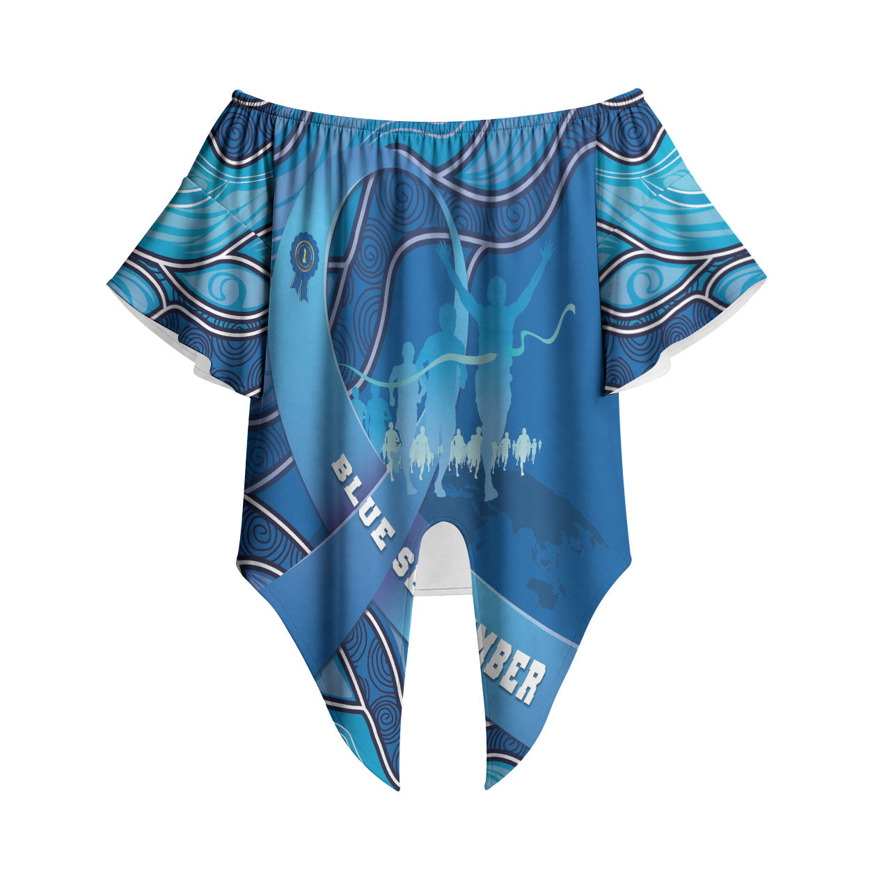 Australia Blue September Running Off Shoulder Wrap Waist Top Blue Ribbon I'm Running For My Dad