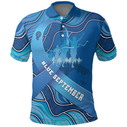 Australia Blue September Running Polo Shirt Blue Ribbon I'm Running For My Dad