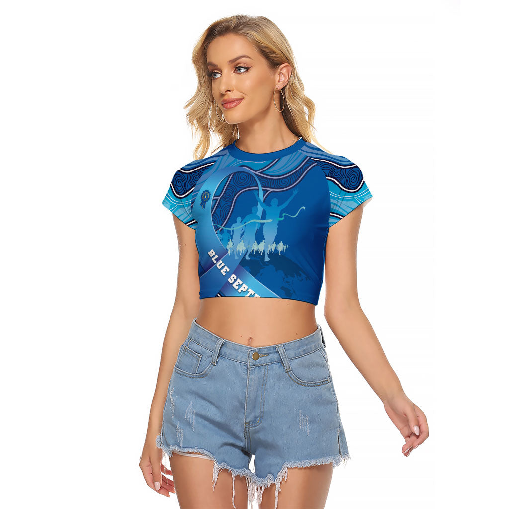 Australia Blue September Running Raglan Cropped T Shirt Blue Ribbon I'm Running For My Dad