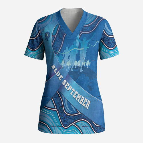 Australia Blue September Running Scrub Top Blue Ribbon I'm Running For My Dad