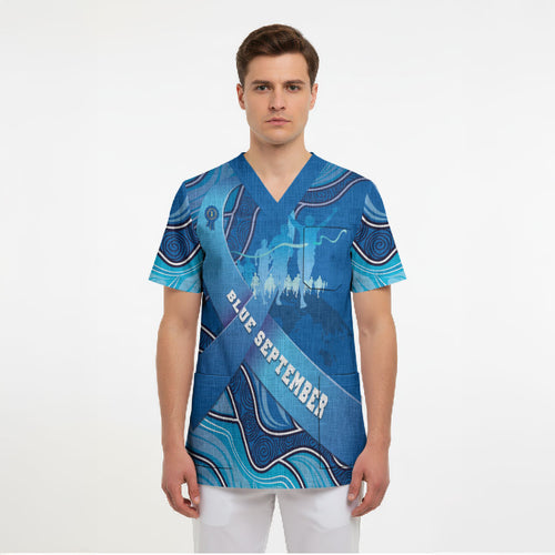 Australia Blue September Running Scrub Top Blue Ribbon I'm Running For My Dad