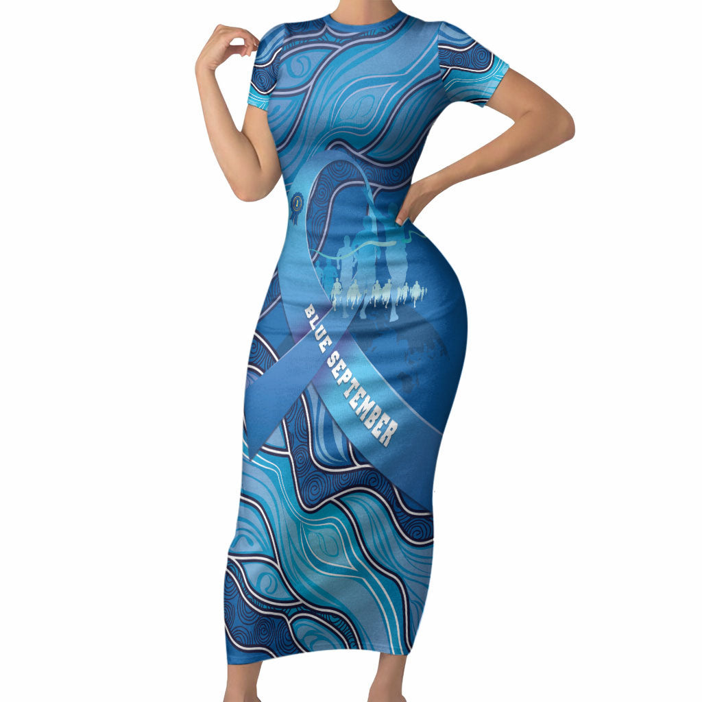 Australia Blue September Running Short Sleeve Bodycon Dress Blue Ribbon I'm Running For My Dad