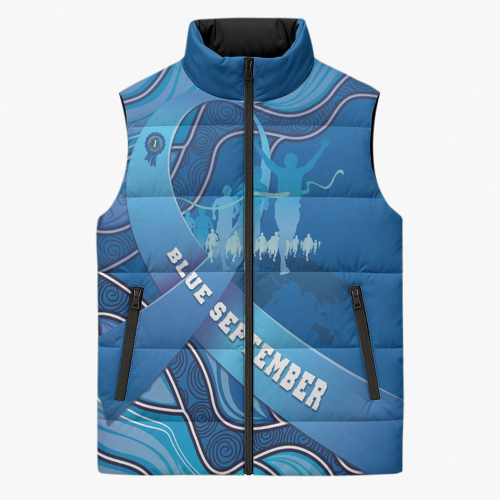 Australia Blue September Running Sleeveless Puffer Jacket Blue Ribbon I'm Running For My Dad