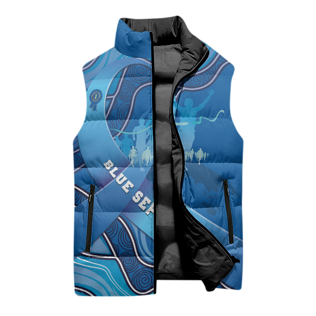 Australia Blue September Running Sleeveless Puffer Jacket Blue Ribbon I'm Running For My Dad
