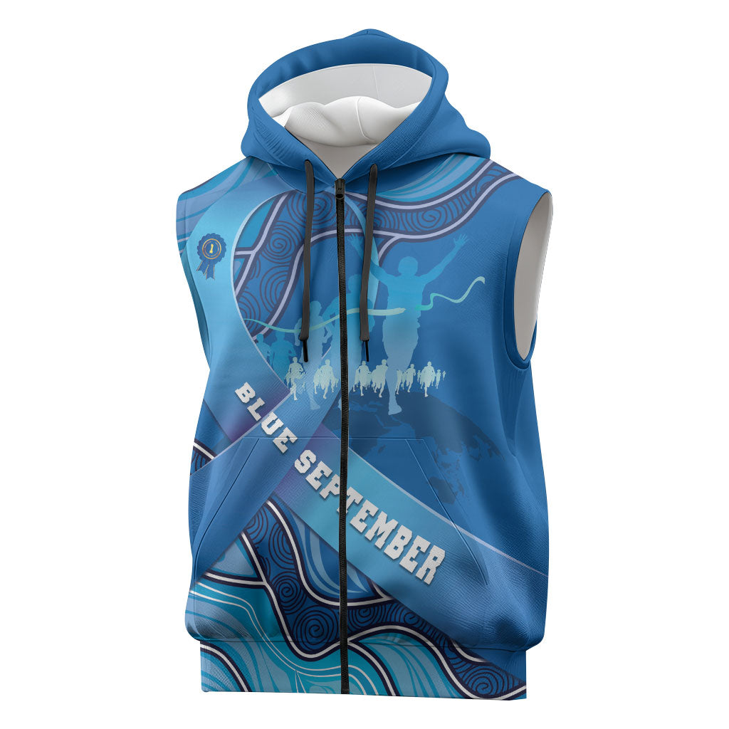 Australia Blue September Running Sleeveless Zip Hoodie Blue Ribbon I'm Running For My Dad
