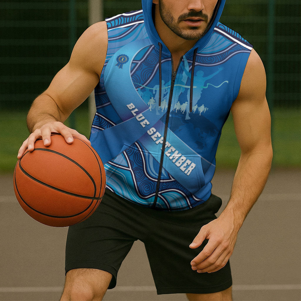 Australia Blue September Running Sleeveless Zip Hoodie Blue Ribbon I'm Running For My Dad