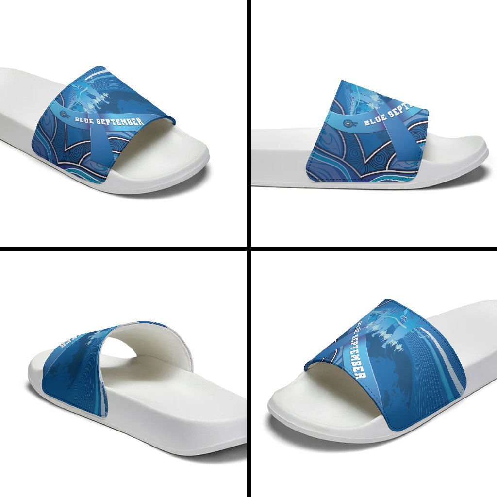 Australia Blue September Running Slide Sandals Blue Ribbon I'm Running For My Dad
