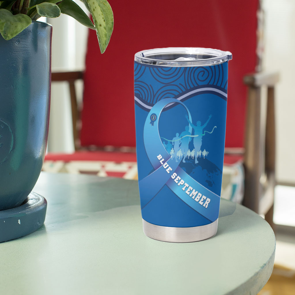 Australia Blue September Running Tumbler Cup Blue Ribbon I'm Running For My Dad