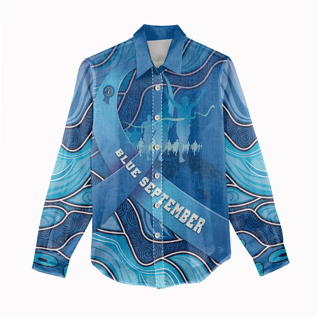 Australia Blue September Running Women Casual Shirt Blue Ribbon I'm Running For My Dad