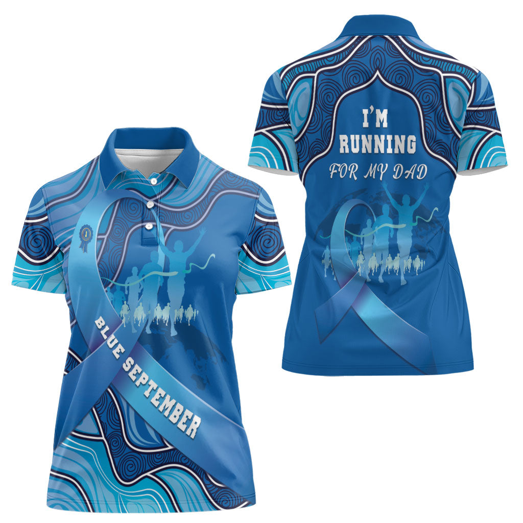 Australia Blue September Running Women Polo Shirt Blue Ribbon I'm Running For My Dad