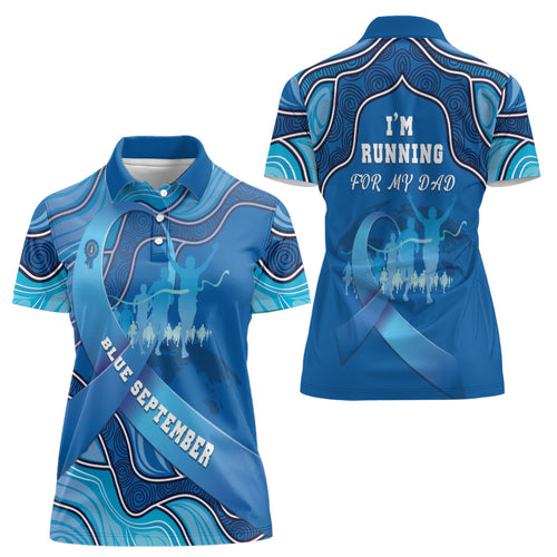 Australia Blue September Running Women Polo Shirt Blue Ribbon I'm Running For My Dad