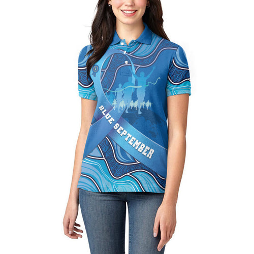 Australia Blue September Running Women Polo Shirt Blue Ribbon I'm Running For My Dad