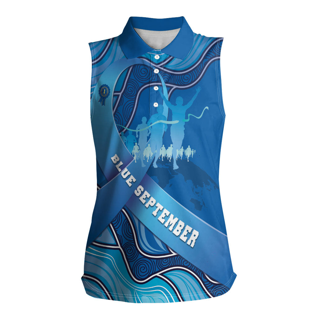 Australia Blue September Running Women Sleeveless Polo Shirt Blue Ribbon I'm Running For My Dad