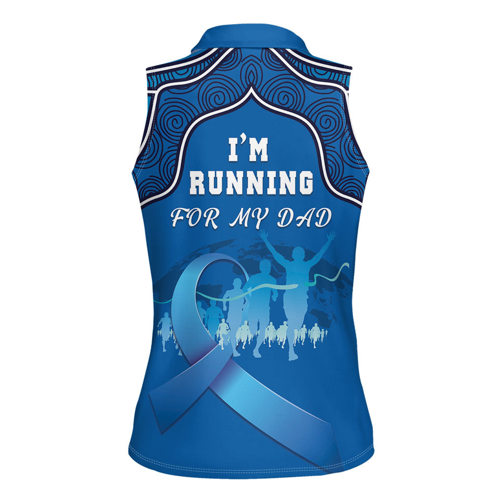 Australia Blue September Running Women Sleeveless Polo Shirt Blue Ribbon I'm Running For My Dad