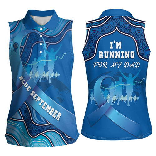 Australia Blue September Running Women Sleeveless Polo Shirt Blue Ribbon I'm Running For My Dad