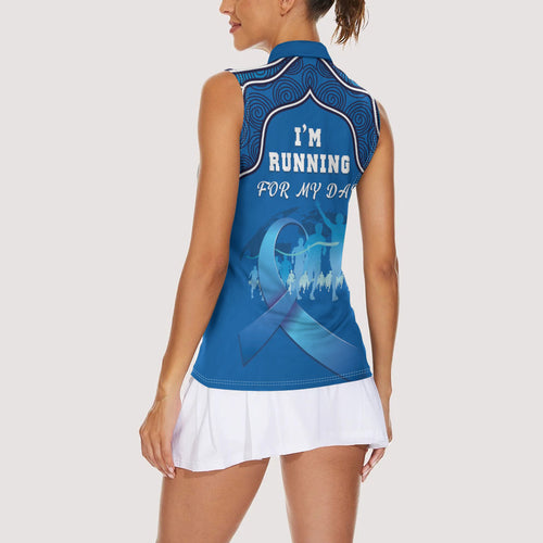 Australia Blue September Running Women Sleeveless Polo Shirt Blue Ribbon I'm Running For My Dad