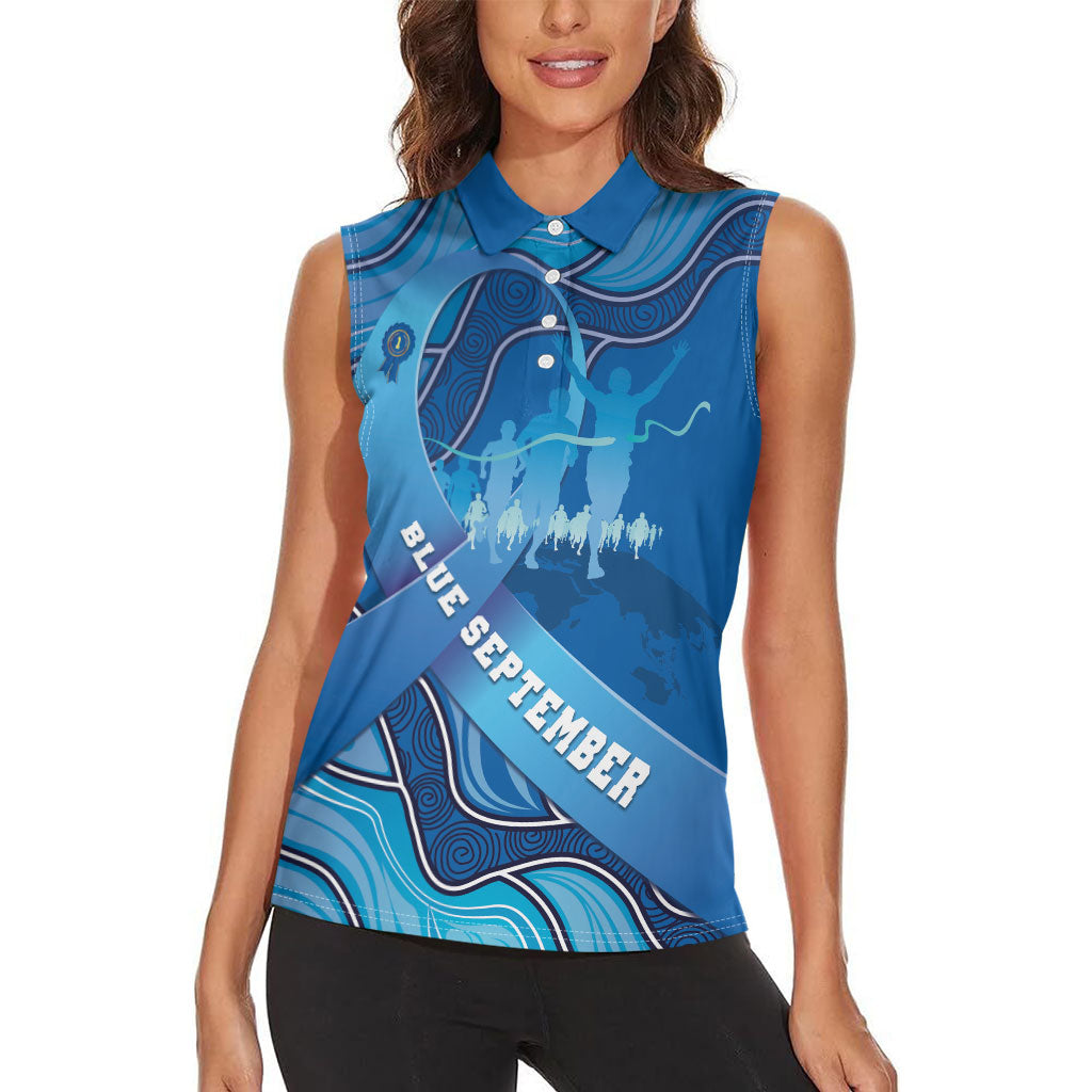 Australia Blue September Running Women Sleeveless Polo Shirt Blue Ribbon I'm Running For My Dad