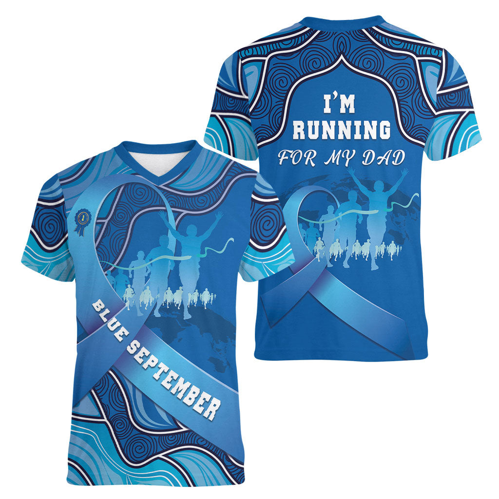 Australia Blue September Running Women V-Neck T-Shirt Blue Ribbon I'm Running For My Dad