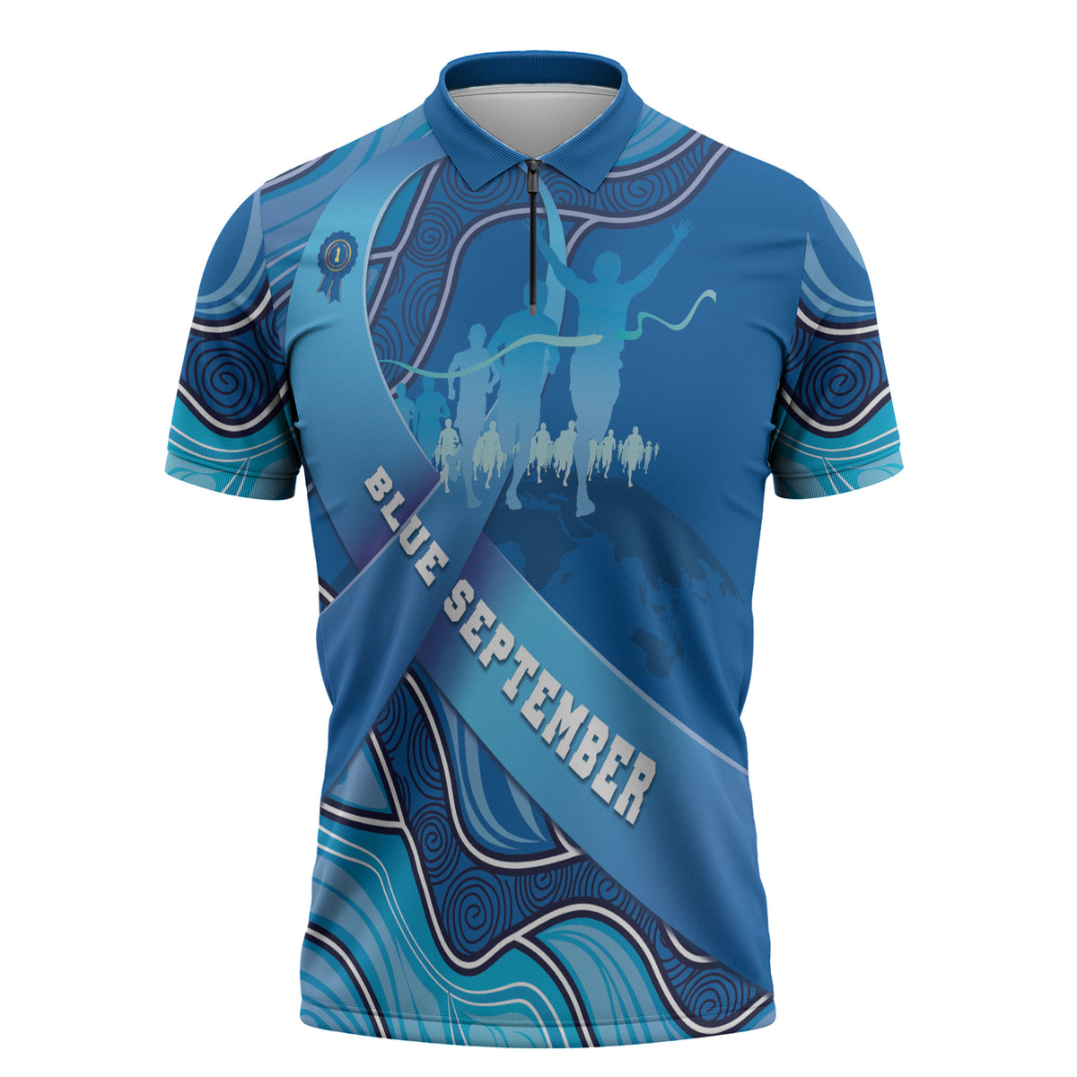 Australia Blue September Running Zipper Polo Shirt Blue Ribbon I'm Running For My Dad