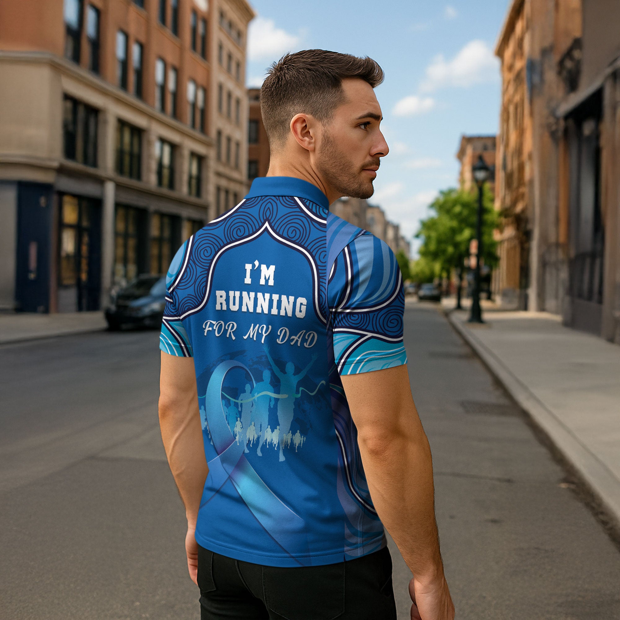 Australia Blue September Running Zipper Polo Shirt Blue Ribbon I'm Running For My Dad