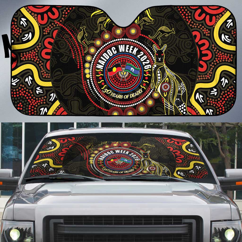50 Years Of Deadly NAIDOC Week 2026 Auto Sun Shade Aussie Kangaroo Aboriginal Art