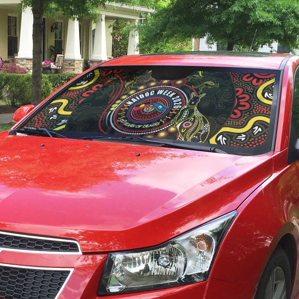 50 Years Of Deadly NAIDOC Week 2026 Auto Sun Shade Aussie Kangaroo Aboriginal Art