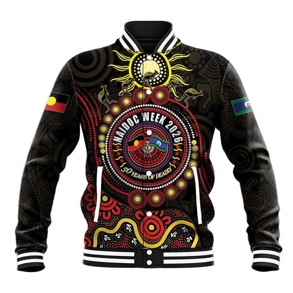 50 Years Of Deadly NAIDOC Week 2026 Baseball Jacket Aussie Kangaroo Aboriginal Art