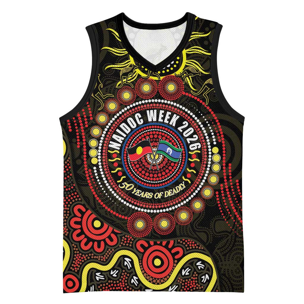 50 Years Of Deadly NAIDOC Week 2026 Basketball Jersey Aussie Kangaroo Aboriginal Art