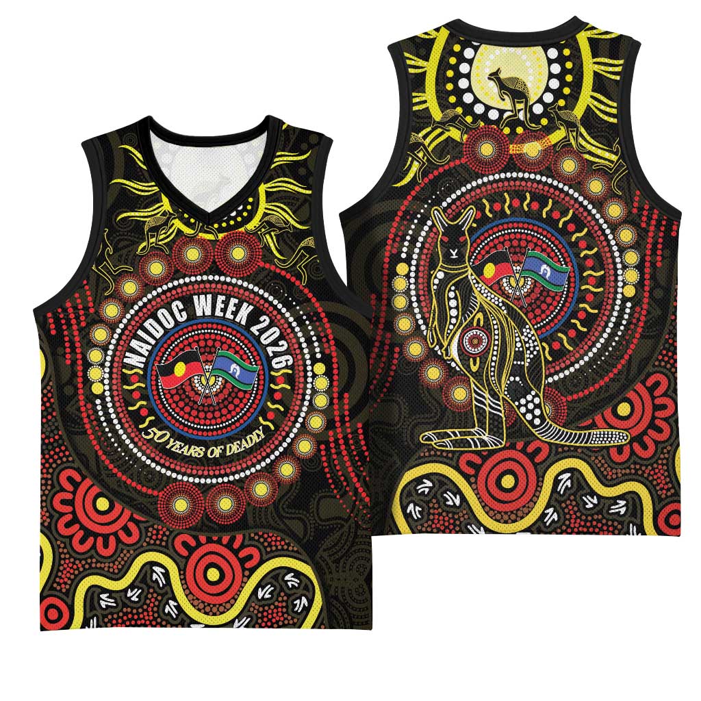 50 Years Of Deadly NAIDOC Week 2026 Basketball Jersey Aussie Kangaroo Aboriginal Art