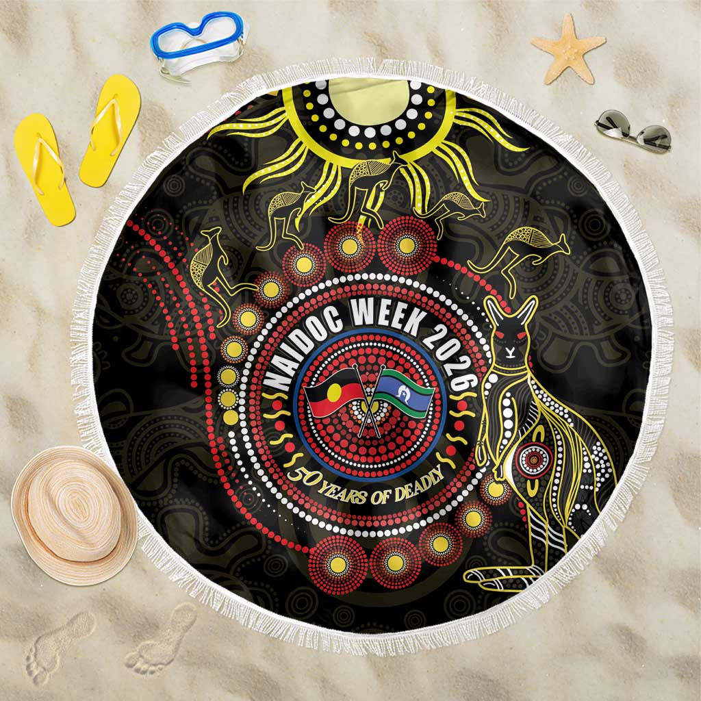 50 Years Of Deadly NAIDOC Week 2026 Beach Blanket Aussie Kangaroo Aboriginal Art
