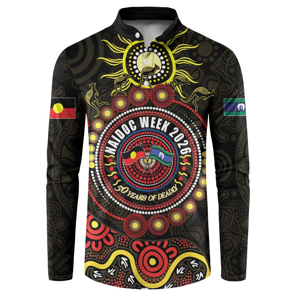 50 Years Of Deadly NAIDOC Week 2026 Button Sweatshirt Aussie Kangaroo Aboriginal Art
