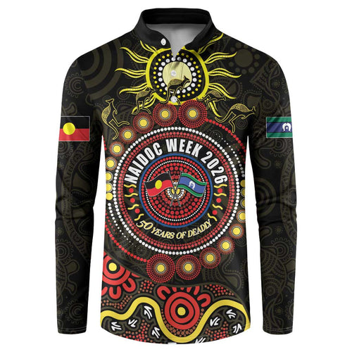 50 Years Of Deadly NAIDOC Week 2026 Button Sweatshirt Aussie Kangaroo Aboriginal Art