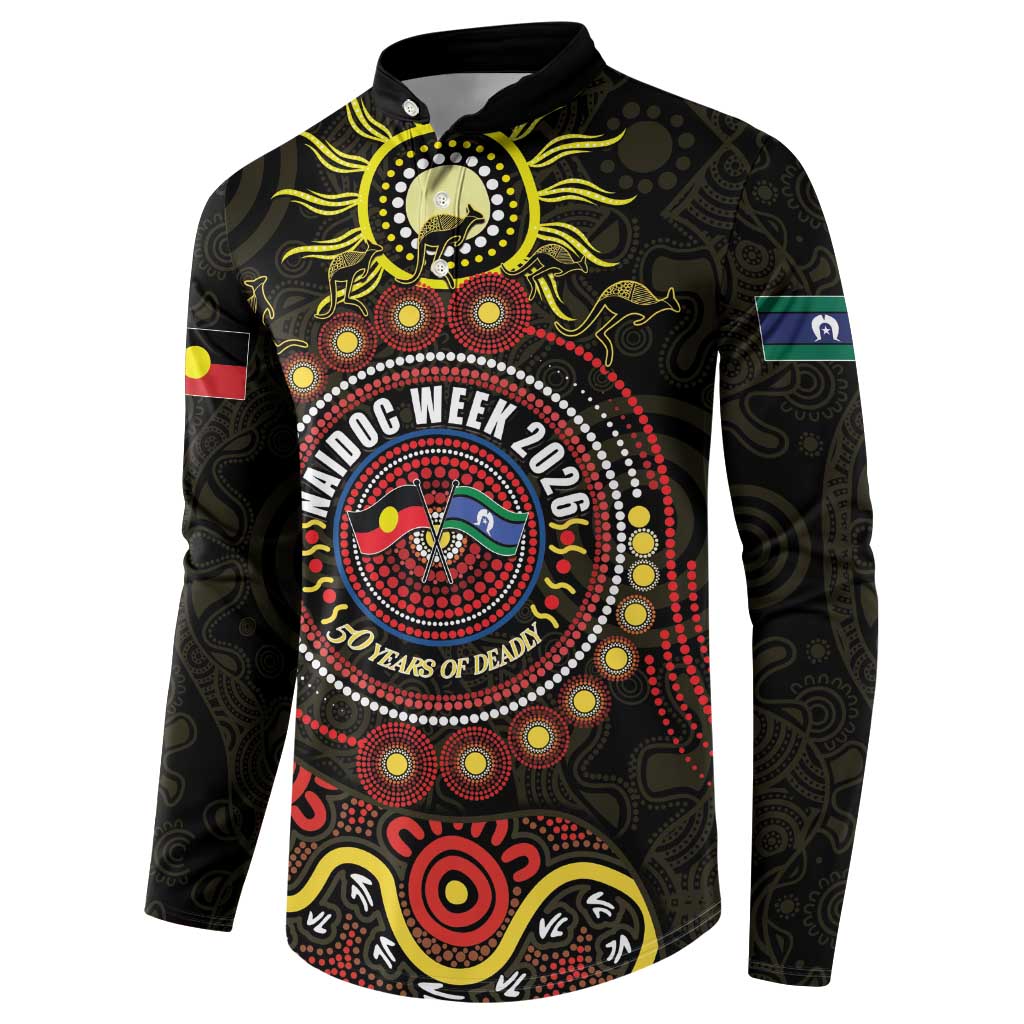 50 Years Of Deadly NAIDOC Week 2026 Button Sweatshirt Aussie Kangaroo Aboriginal Art
