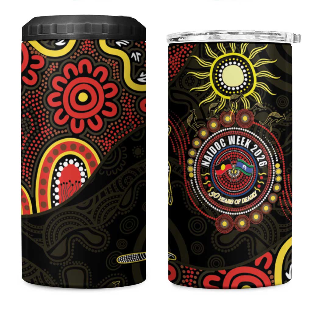 50 Years Of Deadly NAIDOC Week 2026 4 in 1 Can Cooler Tumbler Aussie Kangaroo Aboriginal Art