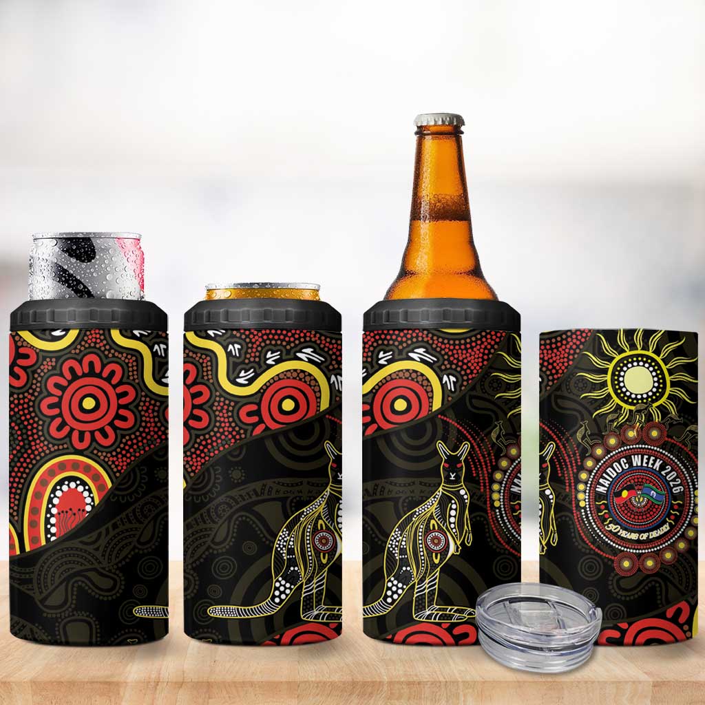 50 Years Of Deadly NAIDOC Week 2026 4 in 1 Can Cooler Tumbler Aussie Kangaroo Aboriginal Art