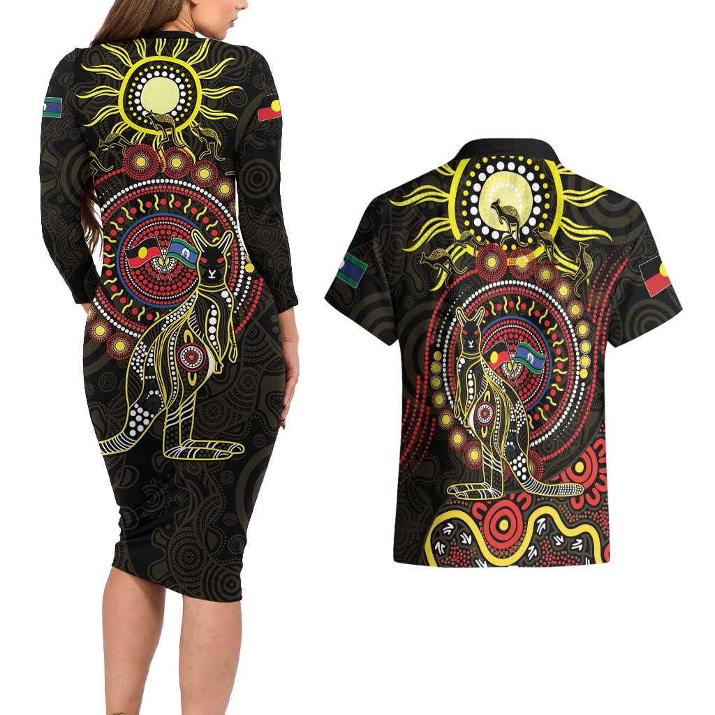50 Years Of Deadly NAIDOC Week 2026 Couples Matching Long Sleeve Bodycon Dress and Hawaiian Shirt Aussie Kangaroo Aboriginal Art